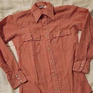 Levis Pearl Snap Red Gingham Plaid Western L/S Cowboy Shirt - Size Small